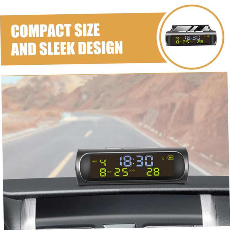 JECOMPRIS Solar Powered Car Clock Thermometer Digital Dashboard Clock with Temperature Display Date for Vehicles Essential Car Accessory for Accurate Readings - Image 3
